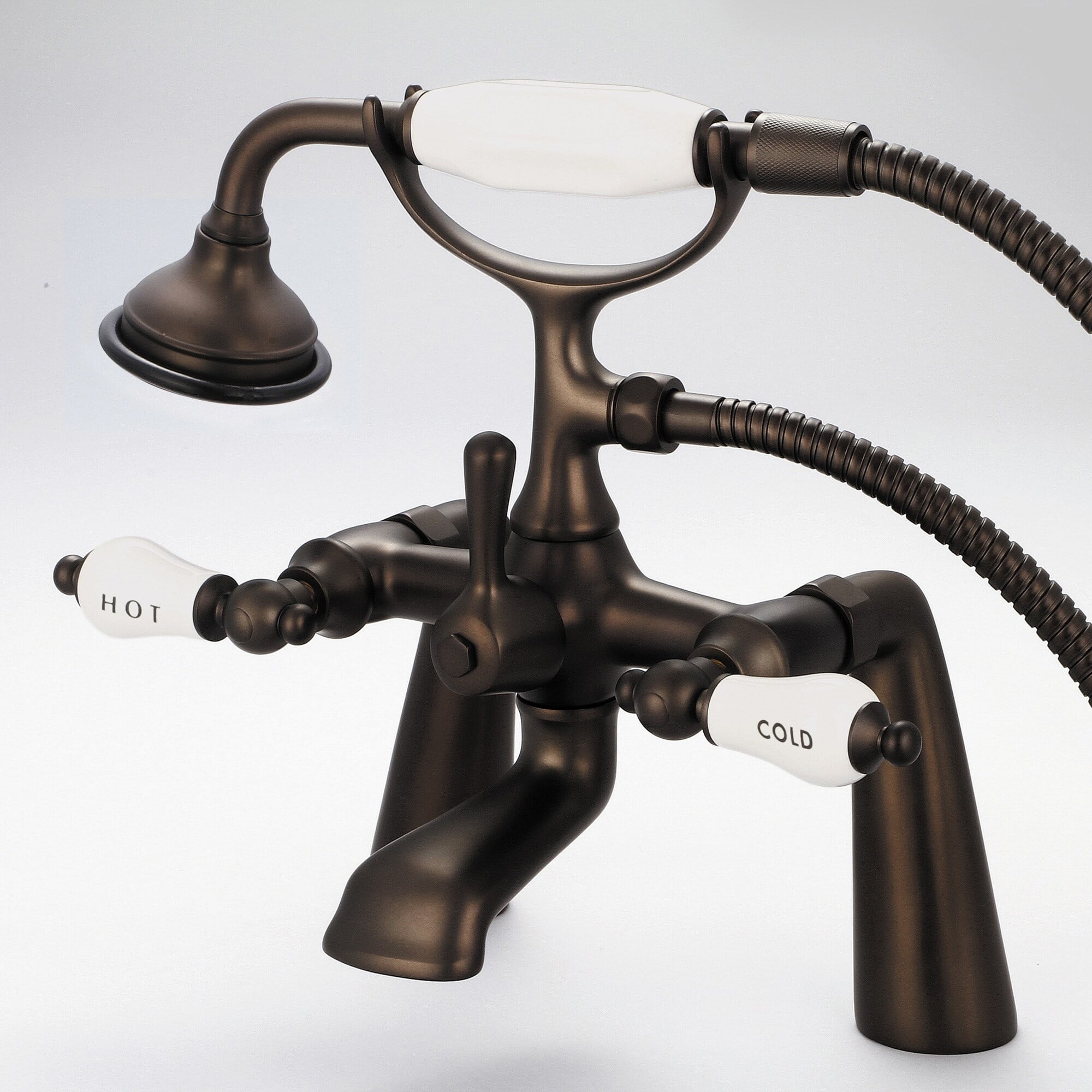Vintage Oil-Rubbed Bronze 7-Inch Deck Mount Tub Faucet with Hand Shower