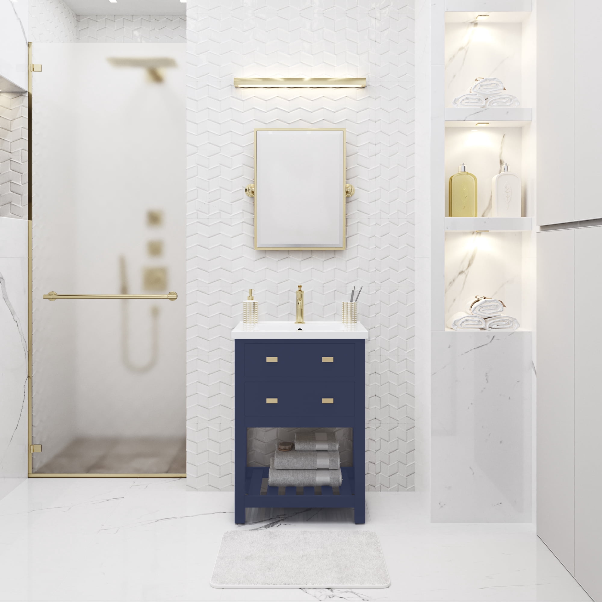 Water Creation Viola 24" Solid Hardwood Single Bathroom Vanity in Blue/Gold
