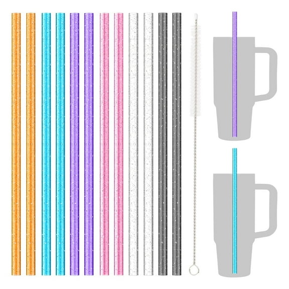 Water Cup 12Pcs Replacement Straws For 12.13" Tumbler Reusable Color Drinking Straws With Cleaning Brush JASKFLY