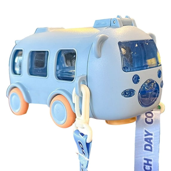 Water Cup in Bus Shape for Kids, Cute Bus Water Bottle with Straw, 17oz Leak-Proof Bottle with Shoulder Strap, Detachable Fun Toy Bus Water Bottle for Boys Girls Camping Trips