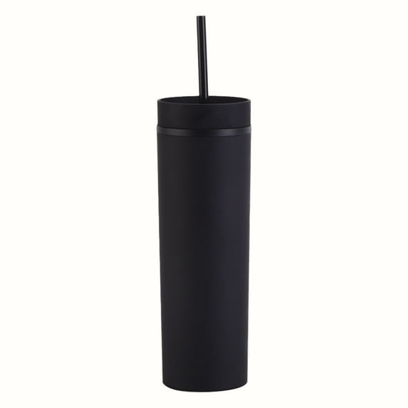 Water Cup, Ongmies 16Oz Tumbler with Lid and Plastic Water Coffee Tumbler Cup Water Bottle Slim Double Wall Reusable Plastic Tumbler Cups Travel Mug Coffee Cup 450Ml, Black