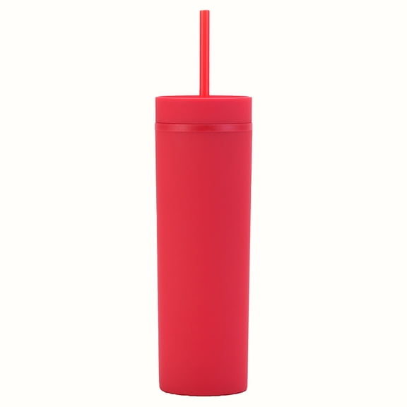 Water Cup, Ongmies 16Oz Tumbler with Lid and Plastic Water Coffee Tumbler Cup Water Bottle Slim Double Wall Reusable Plastic Tumbler Cups Travel Mug Coffee Cup 450Ml, Red