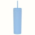 thumbnail image 1 of Water Cup, Ongmies 16Oz Tumbler with Lid and Plastic Water Coffee Tumbler Cup Water Bottle Slim Double Wall Reusable Plastic Tumbler Cups Travel Mug Coffee Cup 450Ml, Blue2, 1 of 4