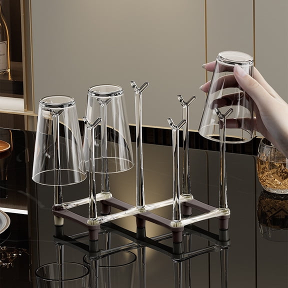 Water Cup Shelf 6 Slot Cup Drying Rack Draining Holder Organizer for Kitchen Counter Bar Tea Room Coffee Cups Glass Bottles Mug Stand Space Saving Cup Storage Rack Countertop Organizer Holder
