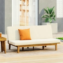 Water- Cushioned Wood Daybed With Slat Panel Seating, Convertible Bed, 75" W X 40.05" D 12.42" H Cushions And Elegant Paneling, Convertible,