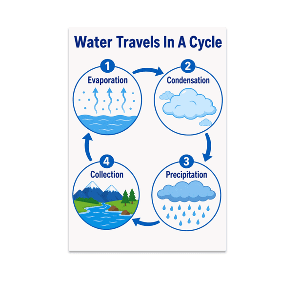Water Cycle Educational Chart - Science Enthusiast - 13x19 Poster Print