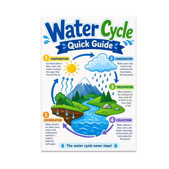 Water Cycle Educational Wall Art - Science Enthusiast - 13x19 Poster Print