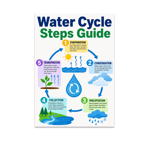 Water Cycle Educational Wall Art - Science Enthusiast - 13x19 Poster Print