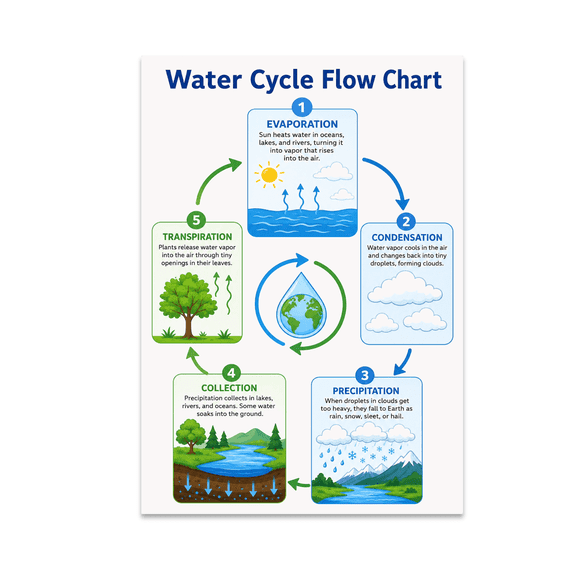 Water Cycle Flow Chart - Environmental Science Student - 13x19 Poster Print