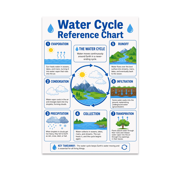 Water Cycle Reference Chart - Educational Decor - 13x19 Poster Print
