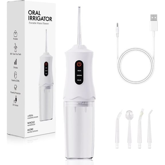 Water Dental Flosser Cordless, Portable Electric Water Floss Irrigator for Teeth Cleaning, Rechargeable Oral Flosser for Adults Kids Braces Home Travel