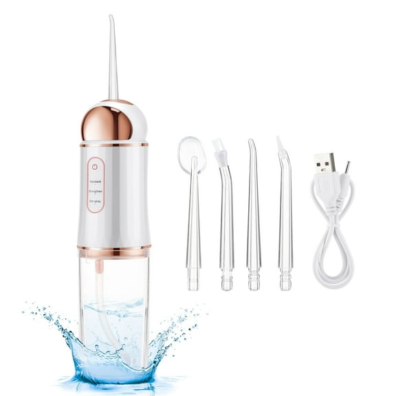 Water Dental Flosser Oral Irrigator with 3 Modes, 230ml Cordless Water Teeth Cleaner Pick 4 Tips, IPX7 Waterproof Rechargeable Portable Powerful Battery for Travel & Home Braces & Bridges Care