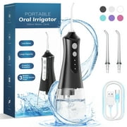 Korsmall Water Flosser, Cordless Dental Oral Irrigator for Teeth and Gums, 350ML, 3 Pressure Modes, USB Rechargeable, IPX7 Waterproof, Black