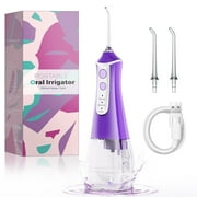 Korsmall Water Flosser, Cordless Dental Oral Irrigator for Teeth and Gums, 350ML, 3 Pressure Modes, USB Rechargeable, IPX7 Waterproof, Purple