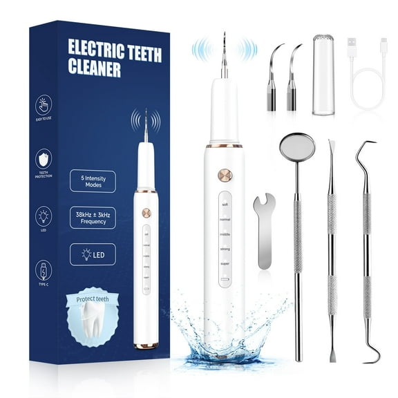 Plaque Remover for Teeth: Dental Cleaning Kit Remover for Teeth with LED Light, 5 Modes Rechargeable Dental Cleaner for Home & Travel Use