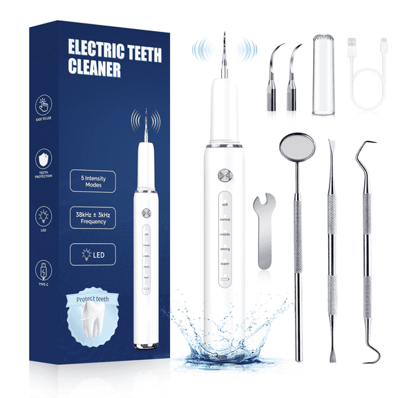Plaque Remover for Teeth: Dental Cleaning Kit Remover for Teeth with LED Light, 5 Modes Rechargeable Dental Cleaner for Home & Travel Use