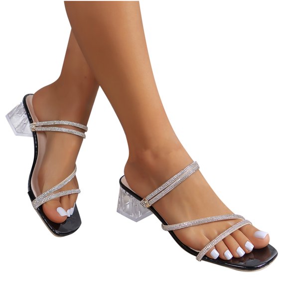 Water Sandals Women's High Heels British Style Fashionable Comfortable Thick Heels Two Wearing Sandals Summer Sandals for Women Black 35