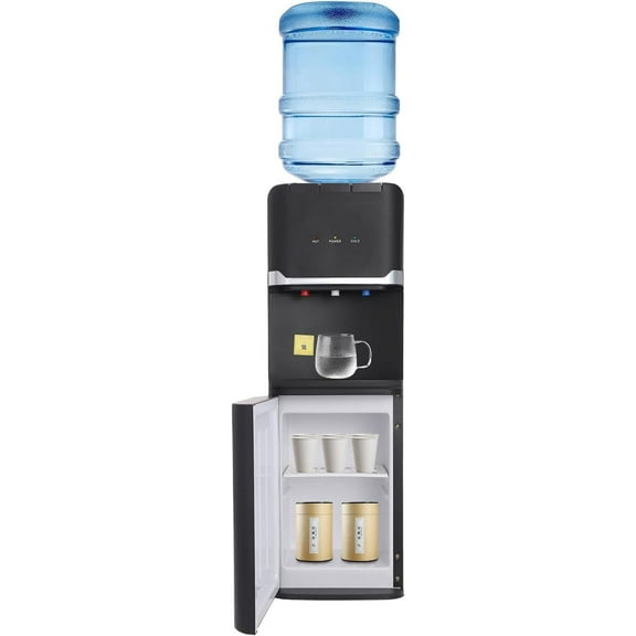 Water Dispenser, 5 Gal Top Loading Water Dispenser Large Capacity Water Dispensers Vertical Drinking Fountain Three Water Temperature Water Dispensers for Living Room Restaurant Office (Black)