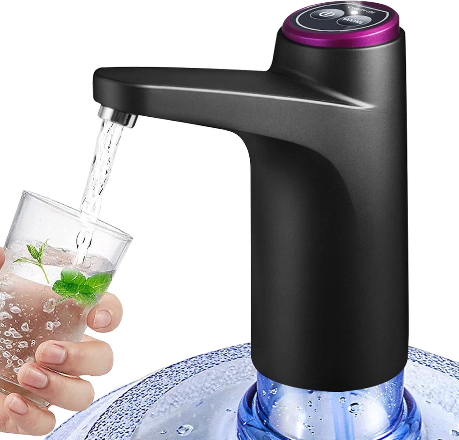 Water Dispenser for 5 Gallon Bottle, 600ml Quantitative Water Pump,2 Colors Power Light,Portable USB Charging Electric Bottle Pump,Multipurpose Dispenser for Home Camping for 2-5 Gallon Jugs