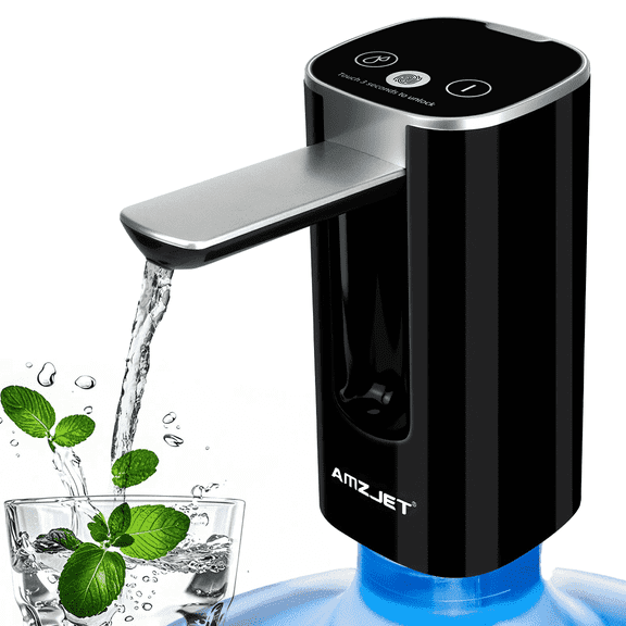 Water Dispenser for 5 Gallon Bottle with Digital Display, 4 Dispense Modes, Portable USB Charging Electric Water Pump, Foldable Spout, Food-Grade Water Jug Pump for Home, Office, RV, Campin(Black)