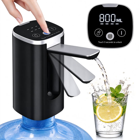 Water Dispenser Pump for 5 Gallon Bottle, 3 Water Modes, USB Charging Electric Water Bottle Pump with Digital Display, Foldable Spout Portable Water Jug Pump for Home Office Camping RV