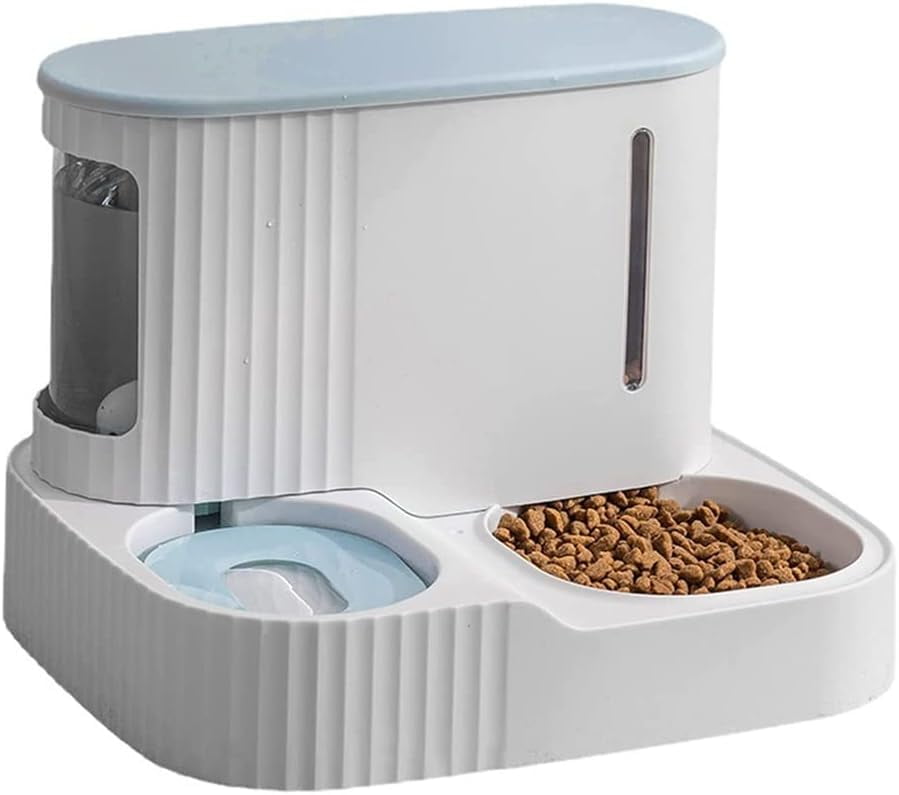Water Dispenser Pet Dog Cat Automatic Feeder Bowl 2 in 1 Cat Unplugged Water and Food Feeder Dispenser Automatic Dog Cats Water and Food Dispenser cat Fountain (Blue)