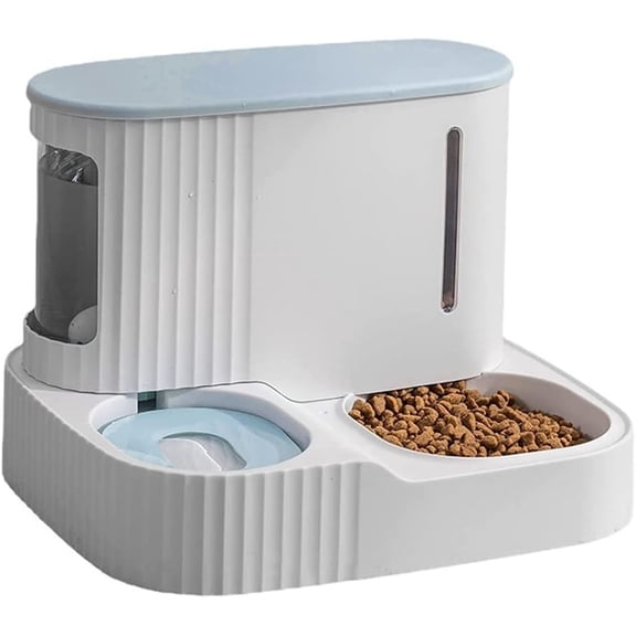 Water Dispenser Pet Dog Cat Automatic Feeder Bowl 2 in 1 Cat Unplugged Water and Food Feeder Dispenser Automatic Dog Cats Water and Food Dispenser cat Fountain (Blue)