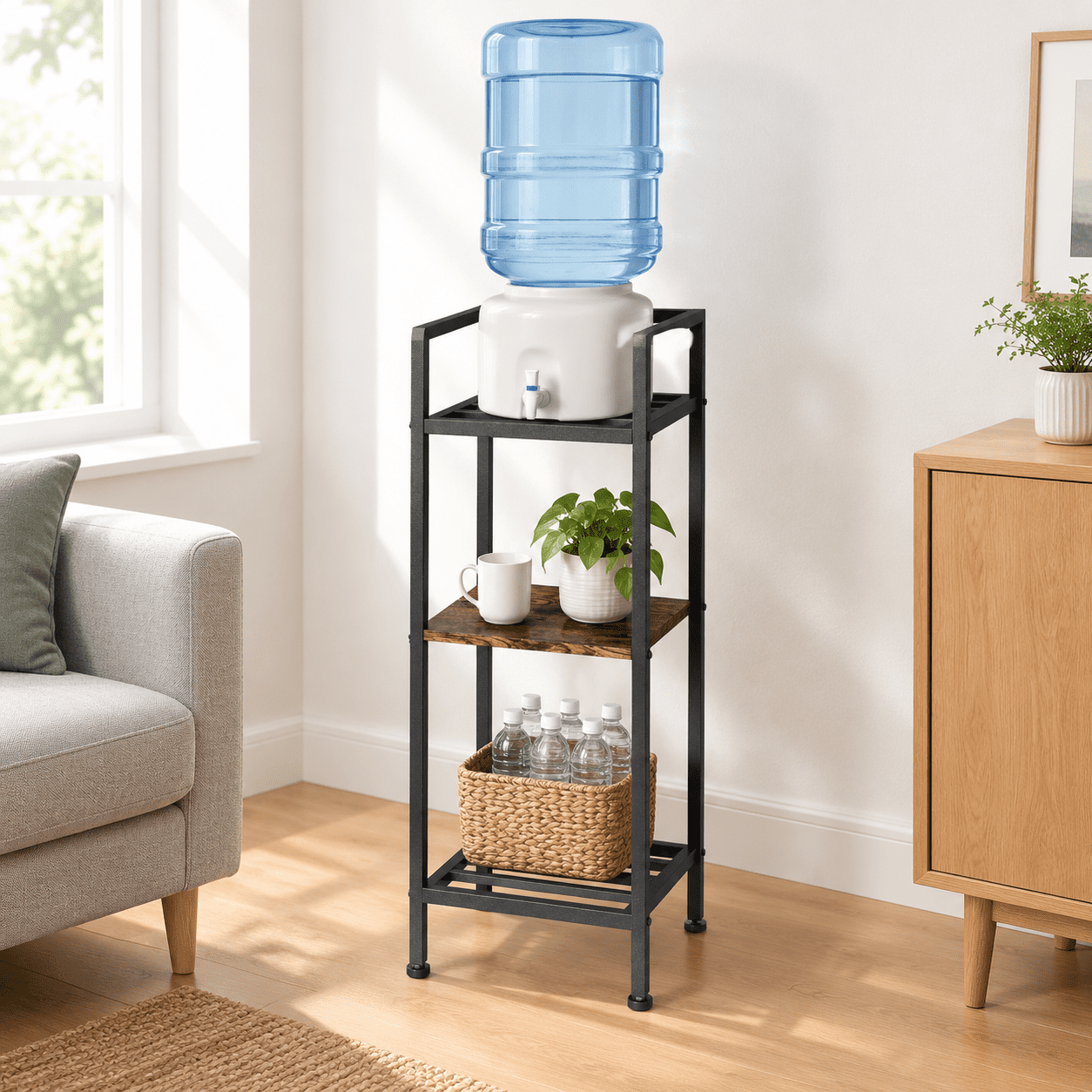 Water Dispenser Stand 5 Gallon Jug Holder 3-tier 32'' Metal With Wood ...