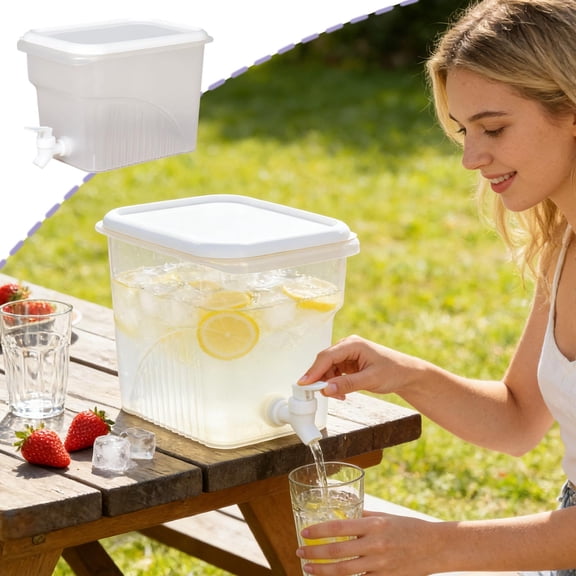 Water Dispenser with Tap, 5L Cold Beverage Jug, Clear Pitcher for Refrigerator, Iced Tea Lemonade Maker, Portable with Handle, Leak Proof