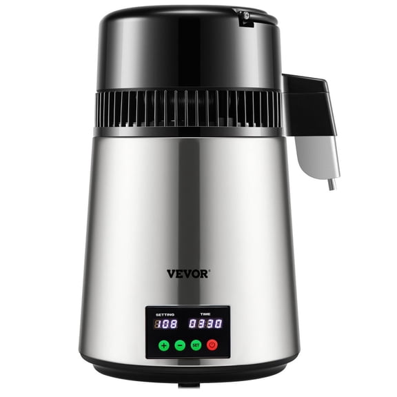 Water Distiller 1.1 Gal, 304 Stainless Steel Distilled Water Maker with Timer & Temp Display | 750W, 0.3 Gal/H, Includes Carafe & Filters