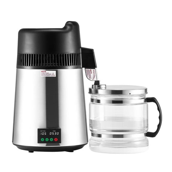 Water Distiller 6L, 900W Stainless Steel Countertop Purifier, Glass Carafe, for Drinking, CPAP, Coffee, Home & Lab Use