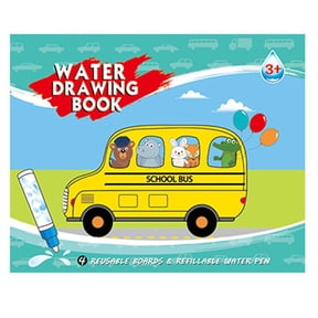 Water Doodle Book for Toddlers - Reusable Magic Water Drawing Book with Pen, Mess-Free Learning Toy, Vehicles Theme