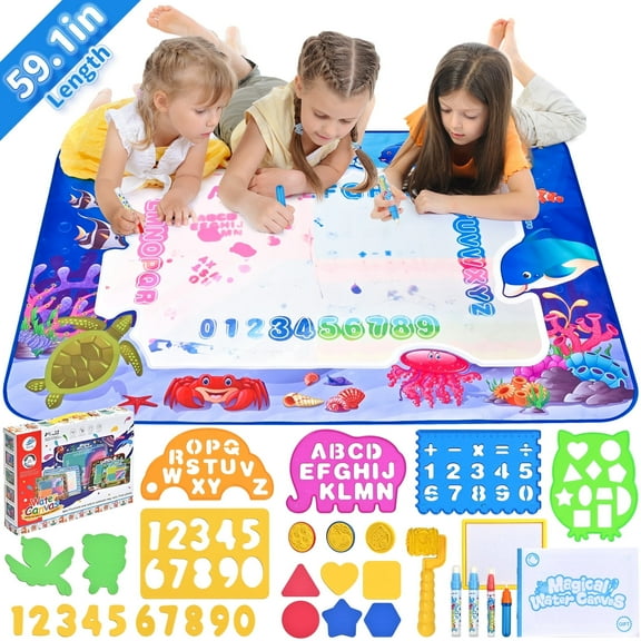 Water Doodle Mat - 60*40 inch Large Doodle Drawing Mat for Kids, 24pcs Water Painting Sensory Learning Educational Toys for Toddlers 3-6