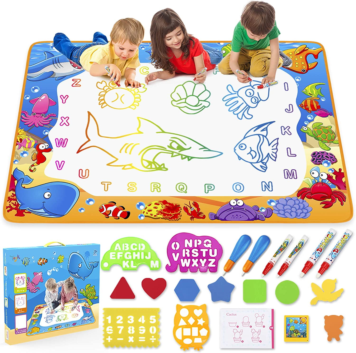 Obuby Water Drawing Mat Kids Doodle Mats Coloring Writing Board No Mess Toy  for Kid Toddler Animal Educational Painting Pad Toys for Age 3 4 5 6 7 8 9