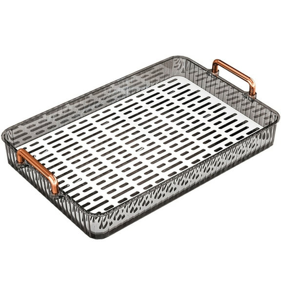 Water Drainage Tea Tray, Double Layer Large Capacity Rectangular Cup Drain Board with Handle Tableware Drainage Rack Fruit Storage Rack[White]