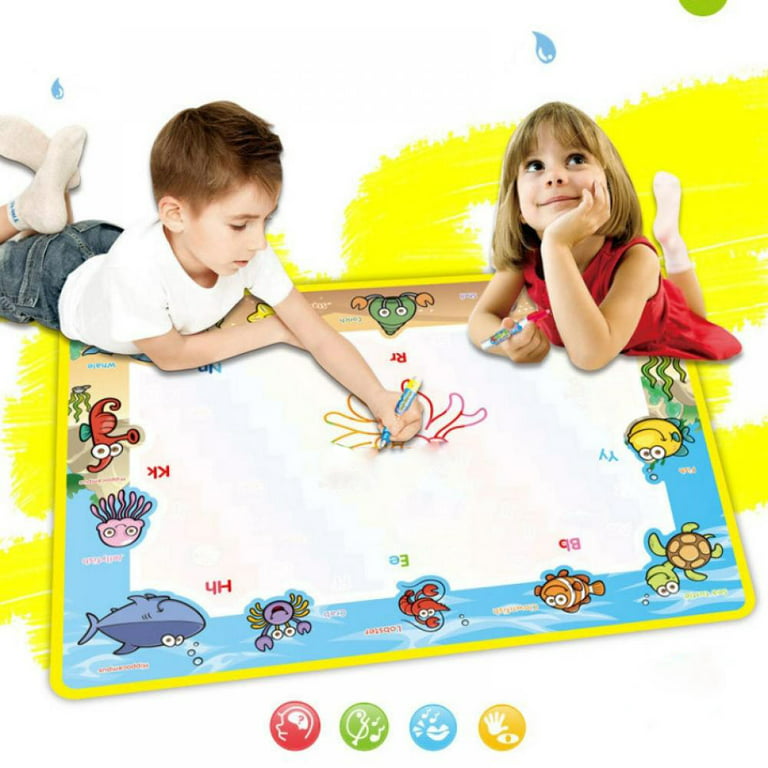 Water Drawing Mat Kids Toys Aqua Magic Doodle Mess Free Coloring Painting Educational Writing Mats,Gift for Toddlers Boys Girls, White