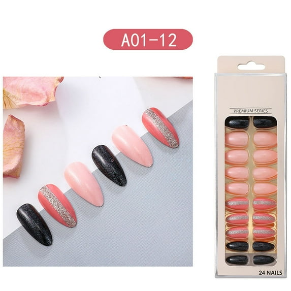 Water Drop False Nails 24 Piece Set Pointed Acrylic Nail Enhancements Reusable Wearable Nail Tips For Salon Quality Manicure At Home Easy Application