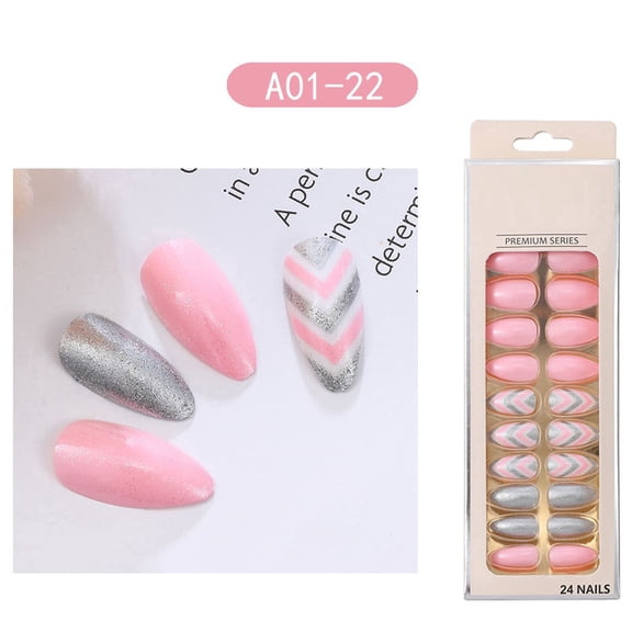 Water Drop False Nails 24 Pointed Tips Removable Wearable Nail Enhancement Finished Designs for Women