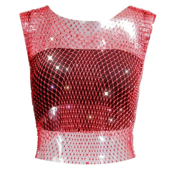 Water Drop Mesh Fashion Net Glitter Womens Sleeveless Tank Top Breathable Comfort Fit Trendy Summer Casual Tee