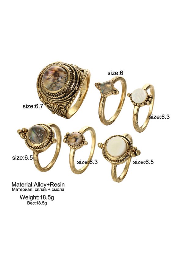 Womens Alloy Ring Set with Crystal Inlay Water Drop and Pebbles Design Exotic Joint Rings for Women 6 Piece Fashion Jewelry Set