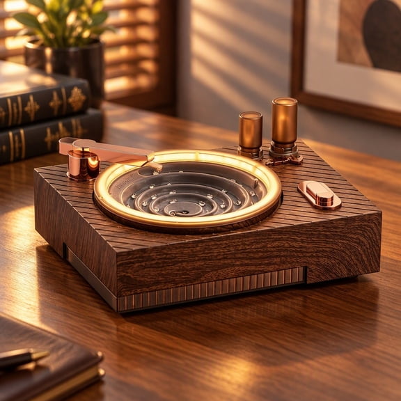 Water Drop Record Player 10.2" Coffee Wood Bluetooth Vinyl Turntable with Floating Droplet Visual – Retro Desktop Music Decor for Living Room Office – 1 Bluetooth Speaker