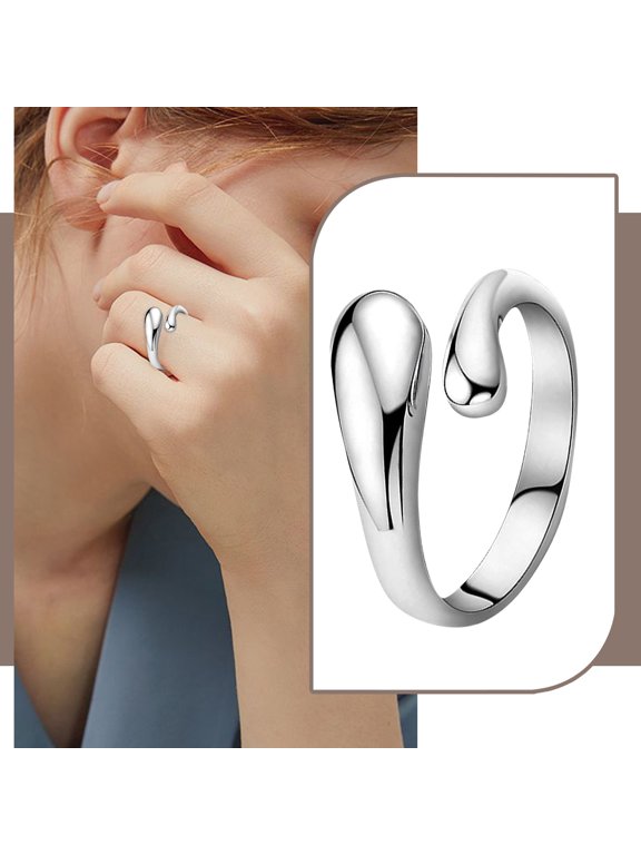 Water Drop Ring Personality S925 Silver Plated Hand Jewelry Korean Version Unique Fashion Accessory, Silver