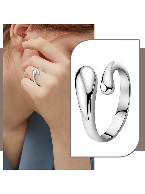 Water Drop Ring Personality Simple S925 Silver Plated Hand Jewelry Korean Version Of Water Drop Ring Jewelry, 5 cm, Silver 1Pack