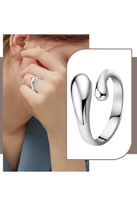 Water Drop Ring Personality Simple S925 Silver Plated Hand Jewelry Korean Version Of Water Drop Ring Jewelry, 5 cm, Silver 1Pack