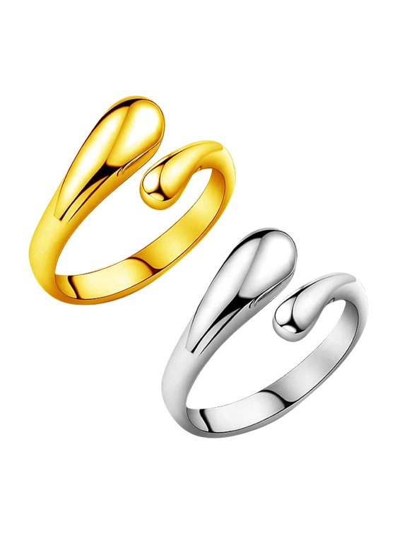 Water Drop Personality S925 Silver Plated Korean Style Ring, Silver & Gold, 5 cm