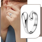 Water Drop Ring S925 Silver Plated Jewelry by Korean Style Elegant Hand Ring for Women Platinum Finish Contemporary Accessory, Silver