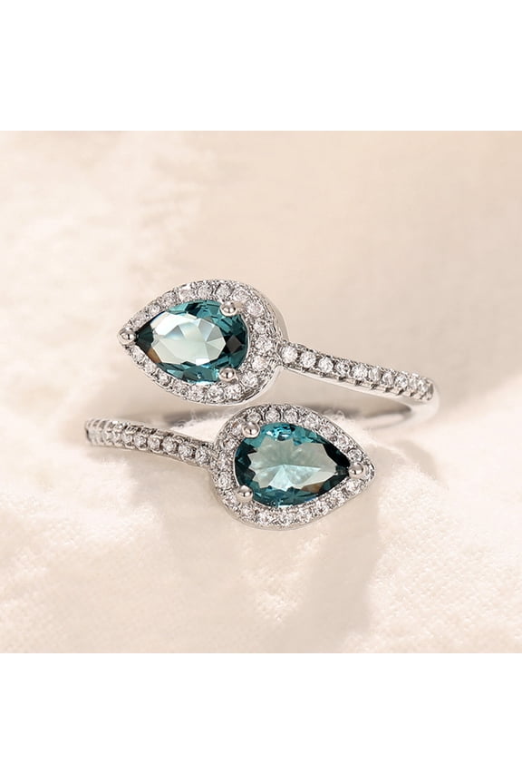 Water Drop Shape Zirconia Opening Ring Lady Engagement Accessories Fashion Versatile Finger Adjustable Jewelry for Women