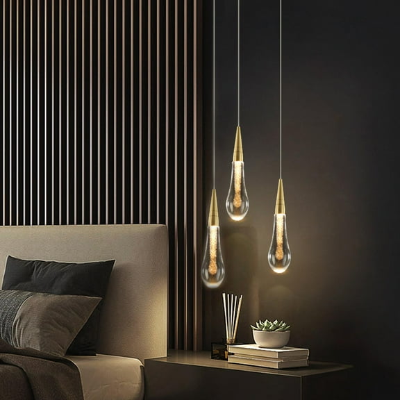 Water Drop Shaped Crystal Pendant Adjustable Hanging Lamp Lighting Bar Living Room Foyer Bedroom 3 Head