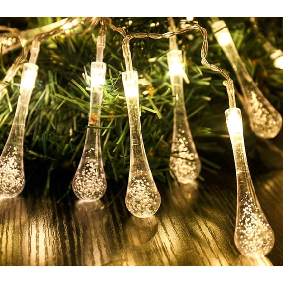Water Drop String Lights, 5M 50 LED Indoor Water Drop Lights Battery Operated Water Drop Fairy Lights Outdoor Garden String Lights for Home