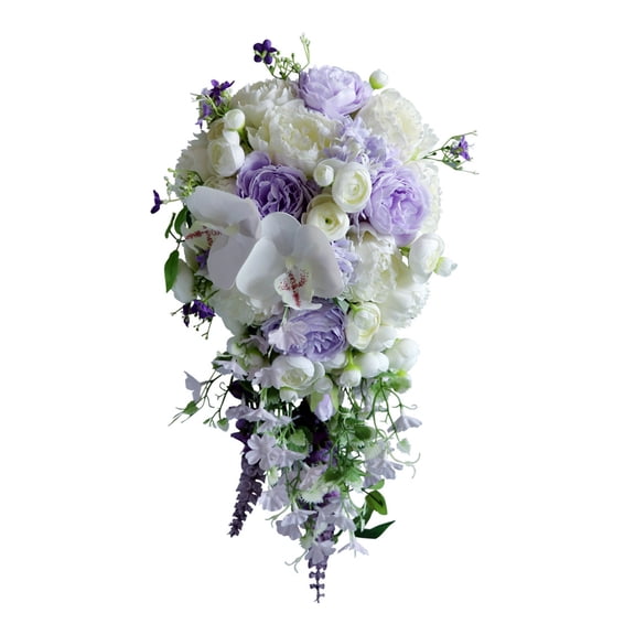 Water Drop Style Bridal Bouquet European Wedding Artificial White Purple Flower Lavender Waterfalls Holding Flowers
